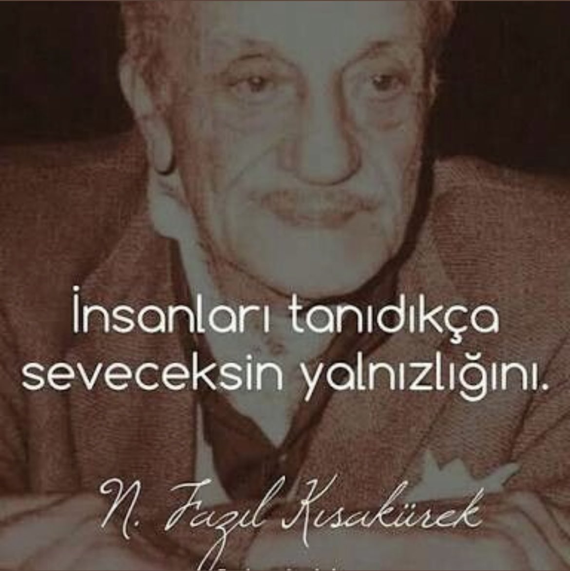İnsanları tanıdıkça seveceksin yalnızlığını.

Necip Fazıl Kısakürek