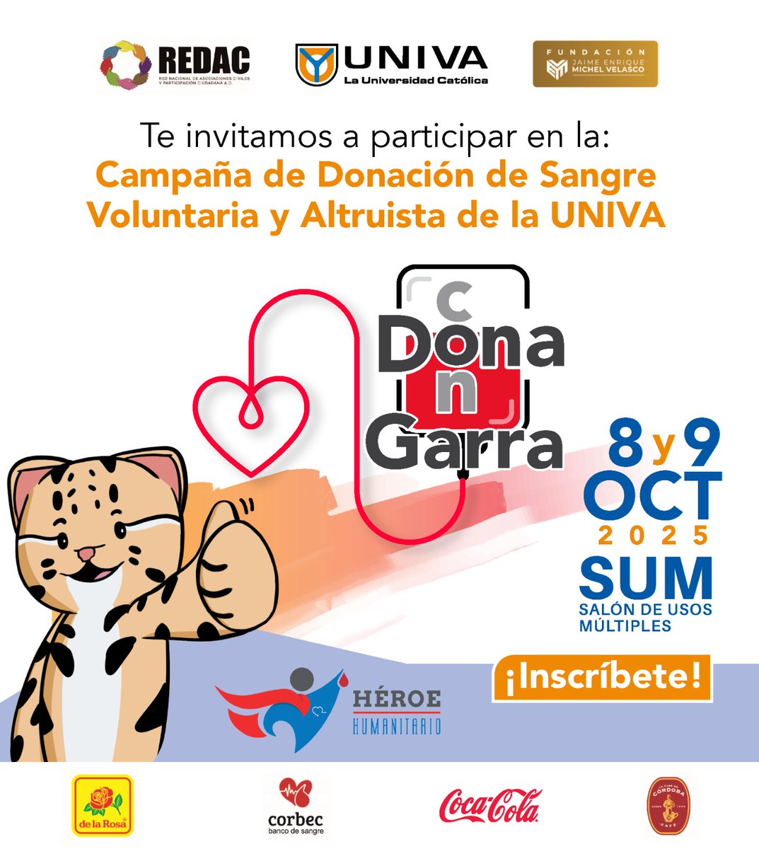 Te invitamos a participar en esta campaña de donación de sangre. Será 8 y 9 de octubre en <a href="/SistemaUNIVA/">UNIVA</a>. Abierto a comunidad universitaria y público en general #ResponsabilidadSocialUNIVA