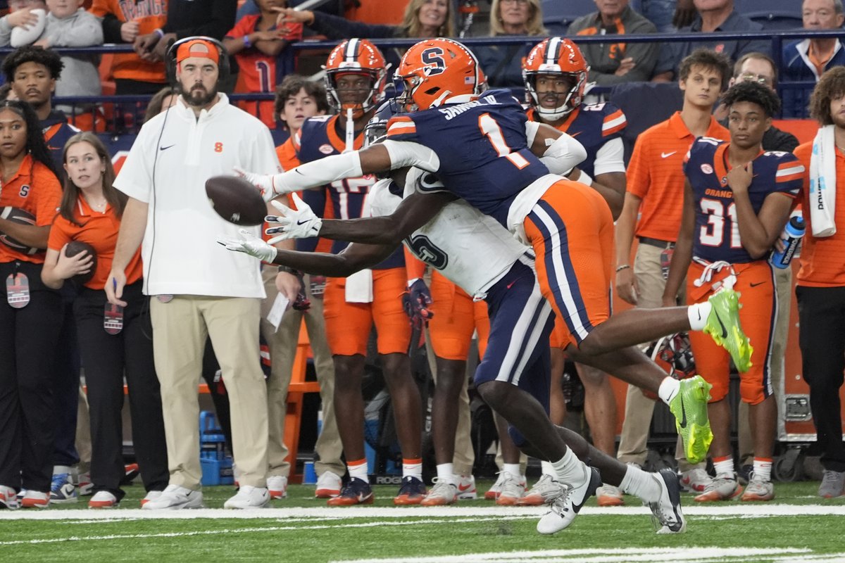 Most forced incompletions, FBS CBs:

1) Demetres Samuel Jr., Syracuse: 9
2) Hezekiah Masses, Cal: 7
3) six tied with 6:
Mansoor Delane, LSU
Omarion Cooper, Memphis
Brandon Cisse, South Carolina
Jahiem Johnson, Tulane
Aamaris Brown, UNLV
Jhamal Shelby Jr., Louisiana Tech