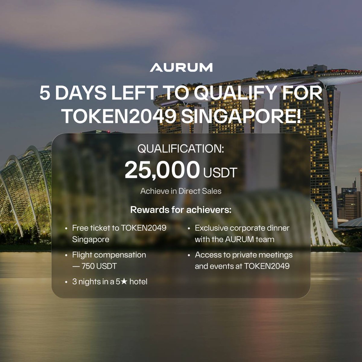 aurum_ecosystem's tweet image. 📢 5 DAYS LEFT TO QUALIFY FOR TOKEN2049 SINGAPORE

⏳ Just 5 days to secure your spot and join AURUM at the world’s top crypto event.

Why it matters:
✔️ Hear insights from industry leaders
✔️ Build global connections

#CryptoInvesting #CryptoSolutions #BlockchainInnovation