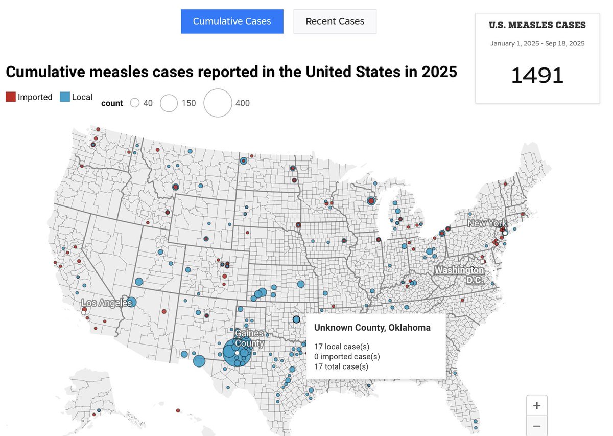 Oklahoma is the only state in the United States that is keeping the county location of measles cases a secret.