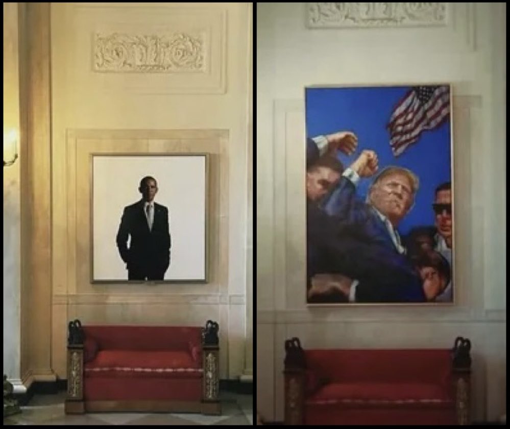 Obama's portrait in the White House replaced with the photo from President Trump's assassination attempt
