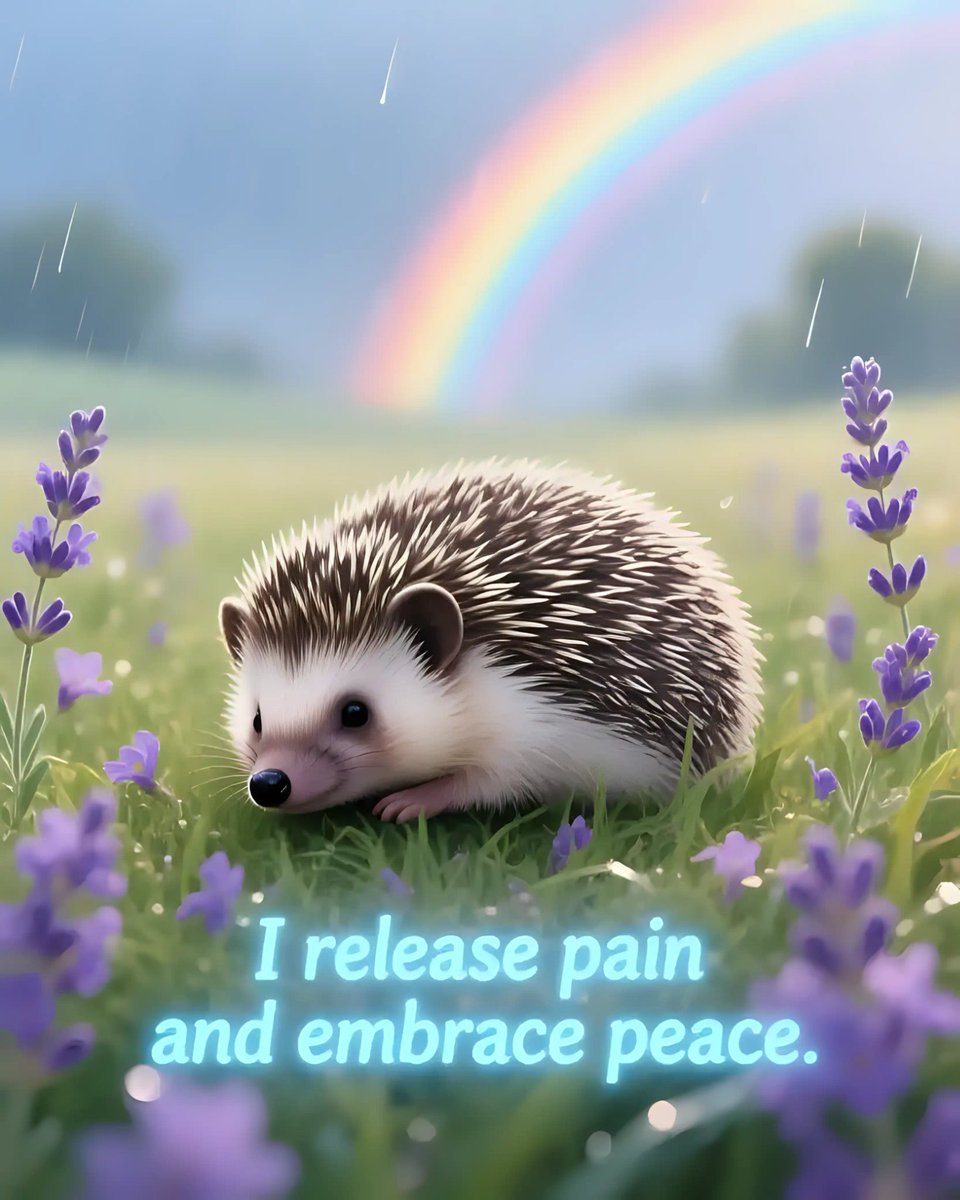 Ai Art Prompt Share Party 🎨👇

A tiny hedgehog curled up peacefully in a cozy meadow of lavender flowers under a gentle rainfall, with soft rainbows in the background. The affirmation 'I release pain and embrace peace' glows in pastel blue. Oil painting style, soothing tones,