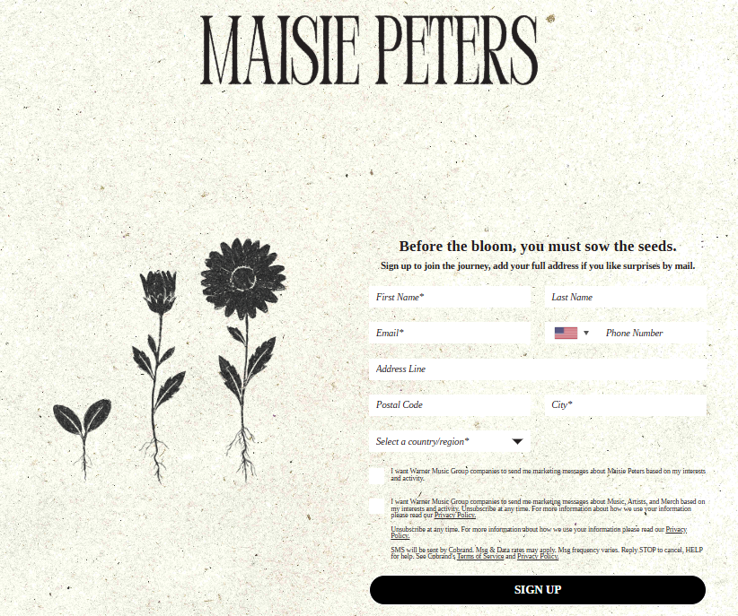 .<a href="/maisiehpeters/">maisie peters</a> teases fans on social media and posts a link to sign up for her website.
maisiepeters.co.uk
