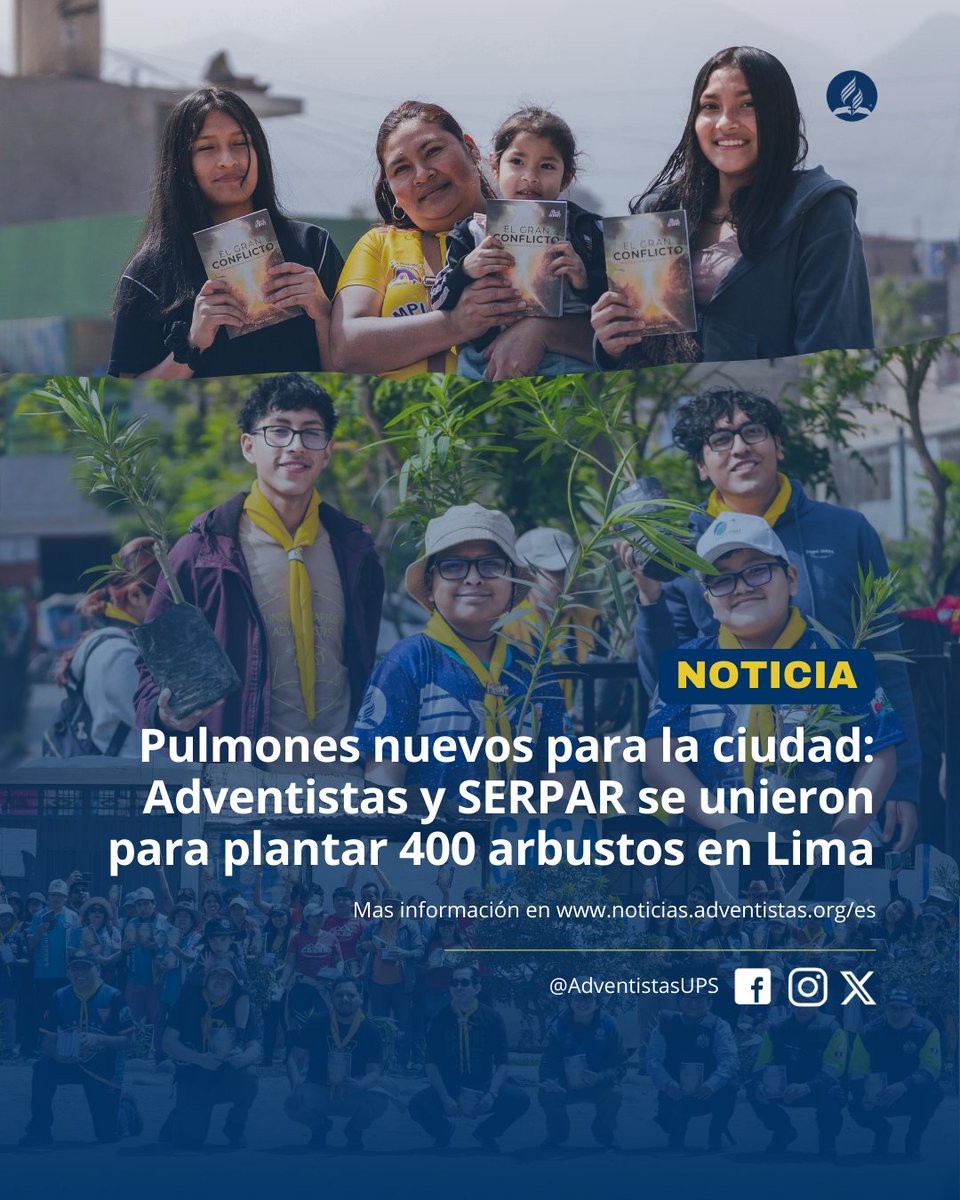 🔴#Noticia | La campaña “Más Esperanza, más verde” dejó un legado ambiental y espiritual; tambien se entregó el libro “El Conflicto de los Siglos”. Se contó con  respaldo de la autoridad local.🌳🙌📖
Aliados: <a href="/MuniAteOficial/">Municipalidad de Ate</a> y <a href="/limaserpar/">SERPAR</a> 

📌Lee aquí:
noticias.adventistas.org/es/pulmones-nu…