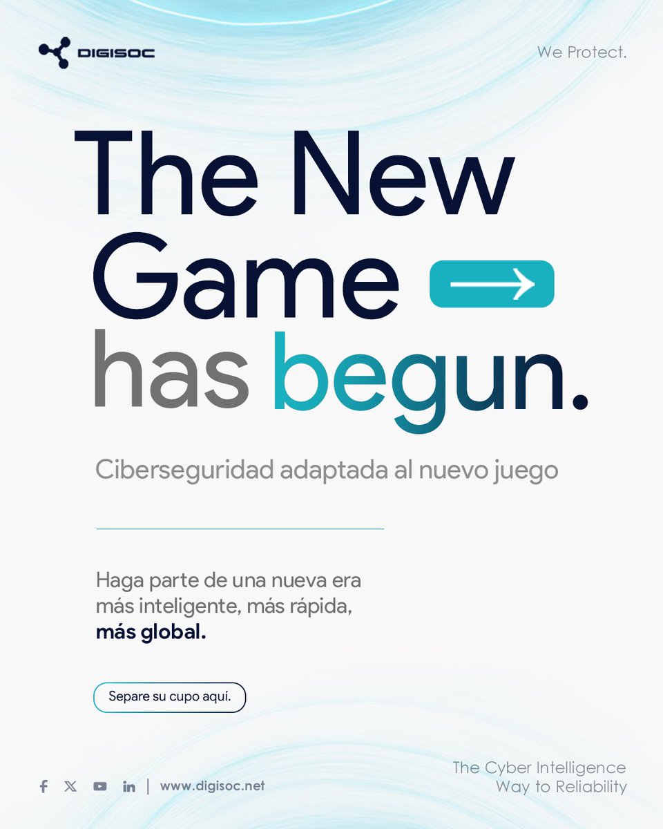 digisoc_mdr's tweet image. 🎮 El nuevo juego de la ciberseguridad ya comenzó.
Solo los que den el primer paso estarán en la primera fila.
¿Espectador o protagonista?
👉Regístrese aquí: digisoc.net/the-new-game-h…
#WeProtect #TheNewGameHasBegun #DigiSOC