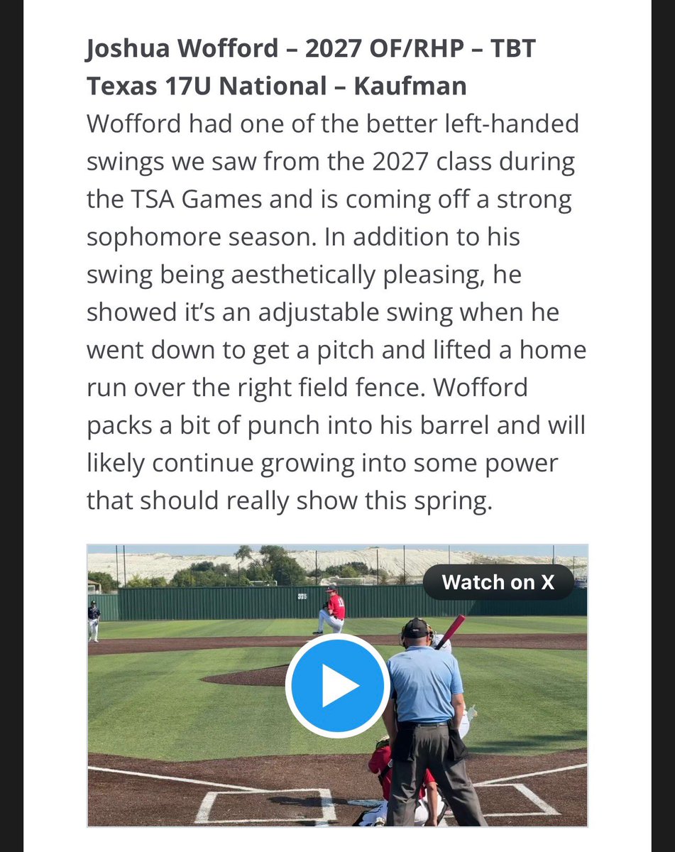 Thank you for the write up <a href="/DustinLMcComas/">Dustin McComas</a> <a href="/FiveToolTexas/">✭Five Tool Texas✭</a> !
<a href="/TBTTexas/">TBT Texas Baseball</a> <a href="/BaseballKaufman/">Kaufman Baseball</a>