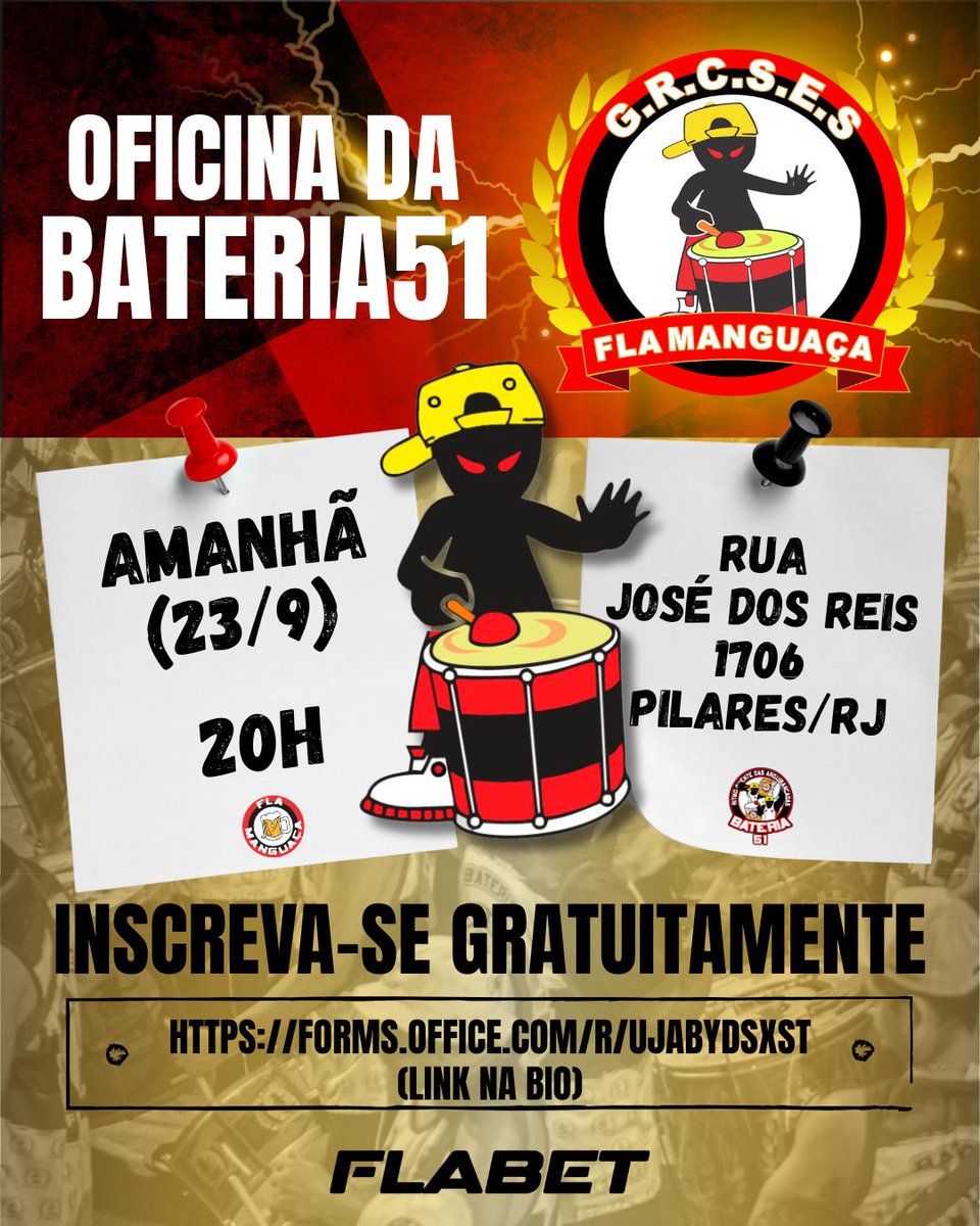 É O RITMO QUENTE 🥁🔥🥵

Amanhã (Terça-Feira 16/9) temos mais uma Oficina da #Bateria51 

As inscrições continuam abertas e gratuitas!

VEM!

#GRCSESFlaManguaça
#FlaManguaça