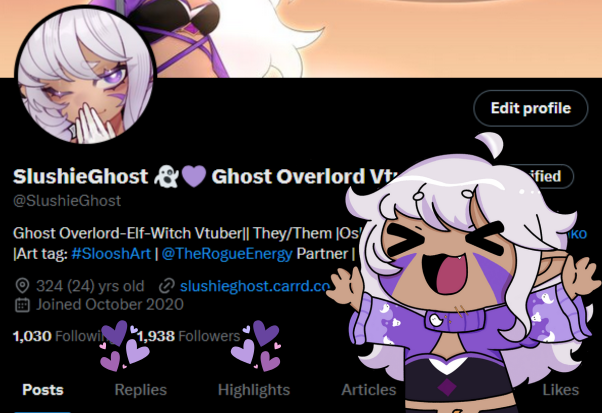 SlushieGhost's tweet photo. Oh my god maybe after 3 yrs ill finally hit 2k on twitter?? LFG!! Pog???

Thank you to everyone who think im entertaining enough to follow o/ hallloooo https://t.co/onVBiFUfVb