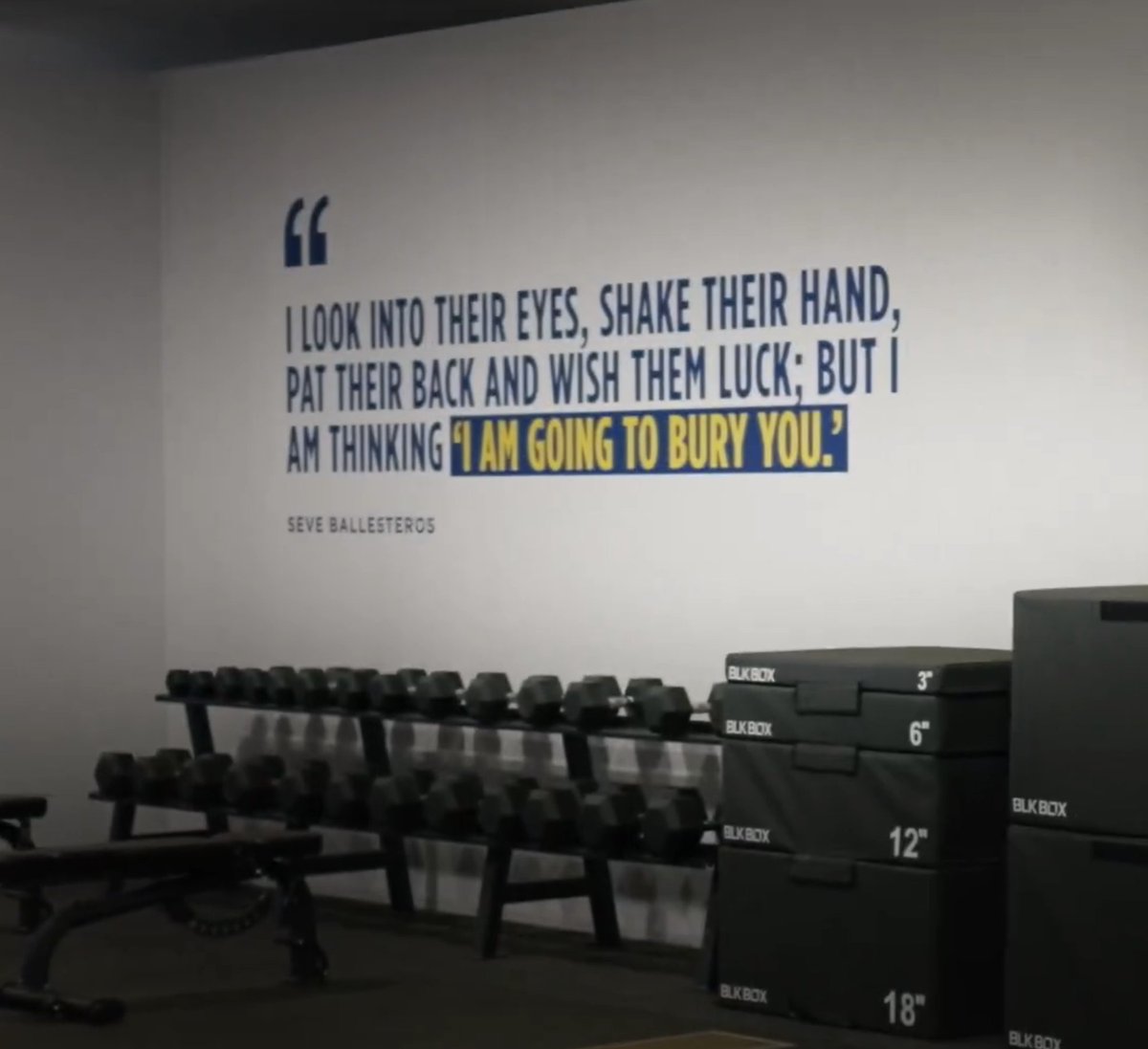 jamierkennedy's tweet photo. This quote from Seve above the weight rack in Team Europe's private gym... https://t.co/HAKdM7d6Ot