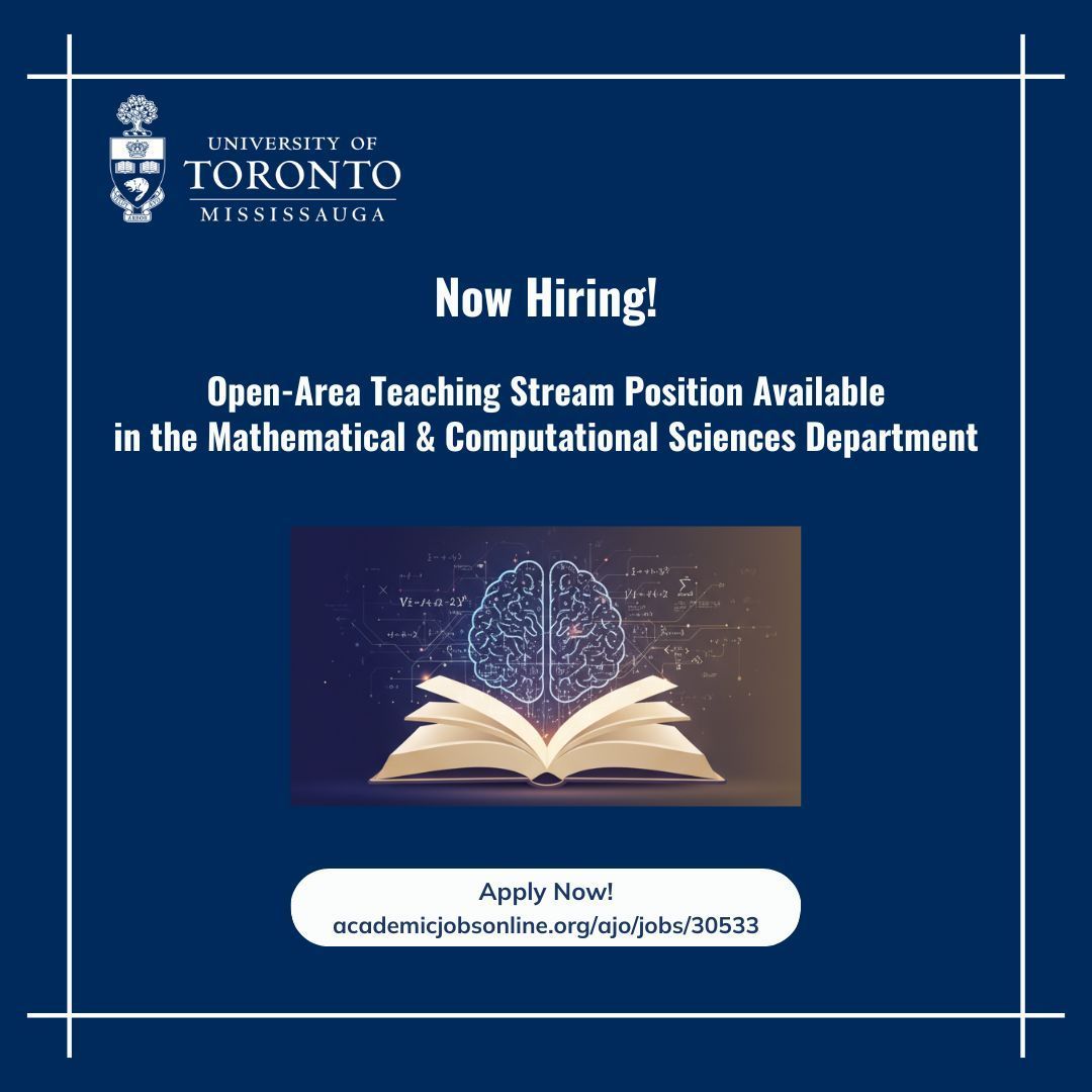CSEdResearch's tweet image. We’re excited to share this on behalf of our colleagues and collaborators at the University of Toronto Mississauga.

The Department of Mathematical &amp;amp; Computational Sciences is hiring an:
Assistant Professor, Teaching Stream – Computer Science (Full-Time)!
academicjobsonline.org/ajo/jobs/30533
