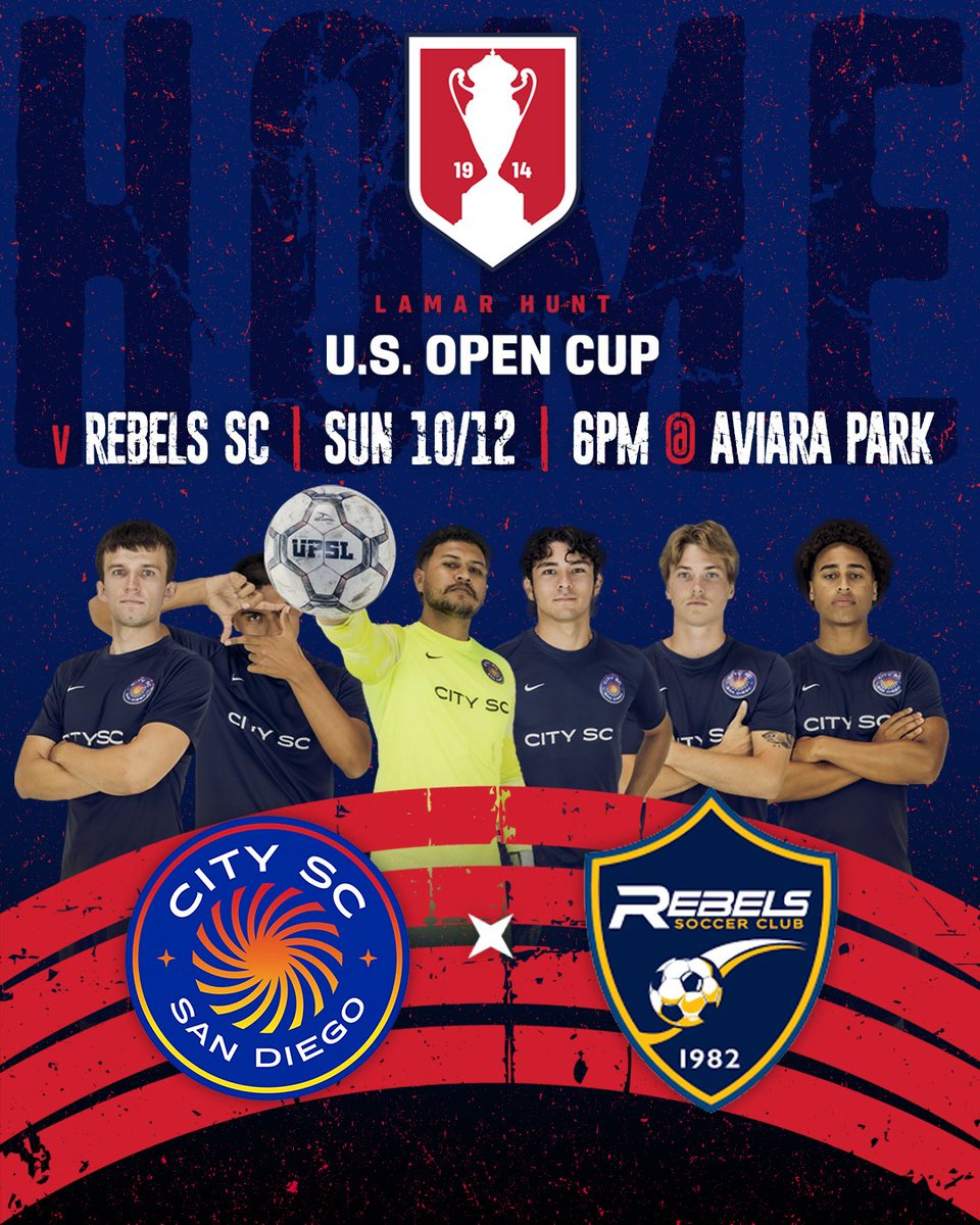 Excited to announce that after securing a 1st round bye in the Lamar Hunt U.S. <a href="/opencup/">U.S. Open Cup</a>, City SC <a href="/UPSLsoccer/">UPSL</a> has been selected to host the 2nd round matchup on Sunday, Oct 12th, against <a href="/Rebelsscadult/">Rebels SC Adult</a>. LFGSD!  

#OurCity #Path2Pro #MensSoccer #USOpenCup #SomosCity #WeAreCitySC