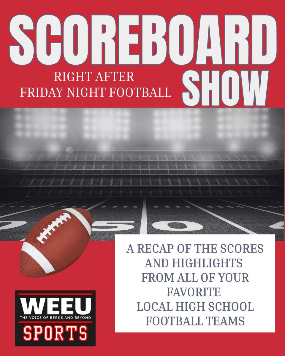 This Friday WEEU's coverage of High School Football continues when the Governor Mifflin Mustangs take on the Wilson Bulldogs! 🏈

Pregame coverage starts at 6:30pm
Kick off is at 7:00pm

🎙️ Tune in to 830WEEU
🎧 Stream online or with the Audacy or LIVE365 apps
👀 Watch on the