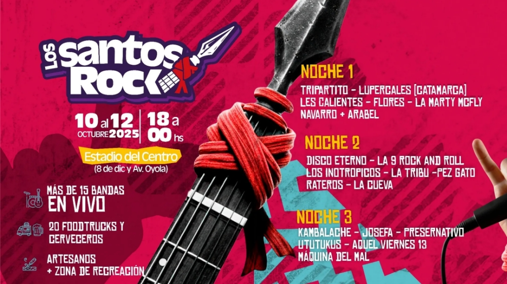 contactoriojaok's tweet image. 🎶🔥 La Rioja rockea en octubre: llega Los Santos Rock. Festival con tres noches de música, food trucks y cerveza artesanal.

📍 Estadio del Centro – Entrada libre y gratuita.

▶️contactorioja.com.ar/articulo/la-ri…