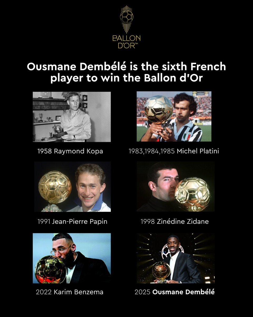 ballondor's tweet image. 🇫🇷​ Ousmane Dembélé is the sixth French player to win the Ballon d'Or

#ballondor