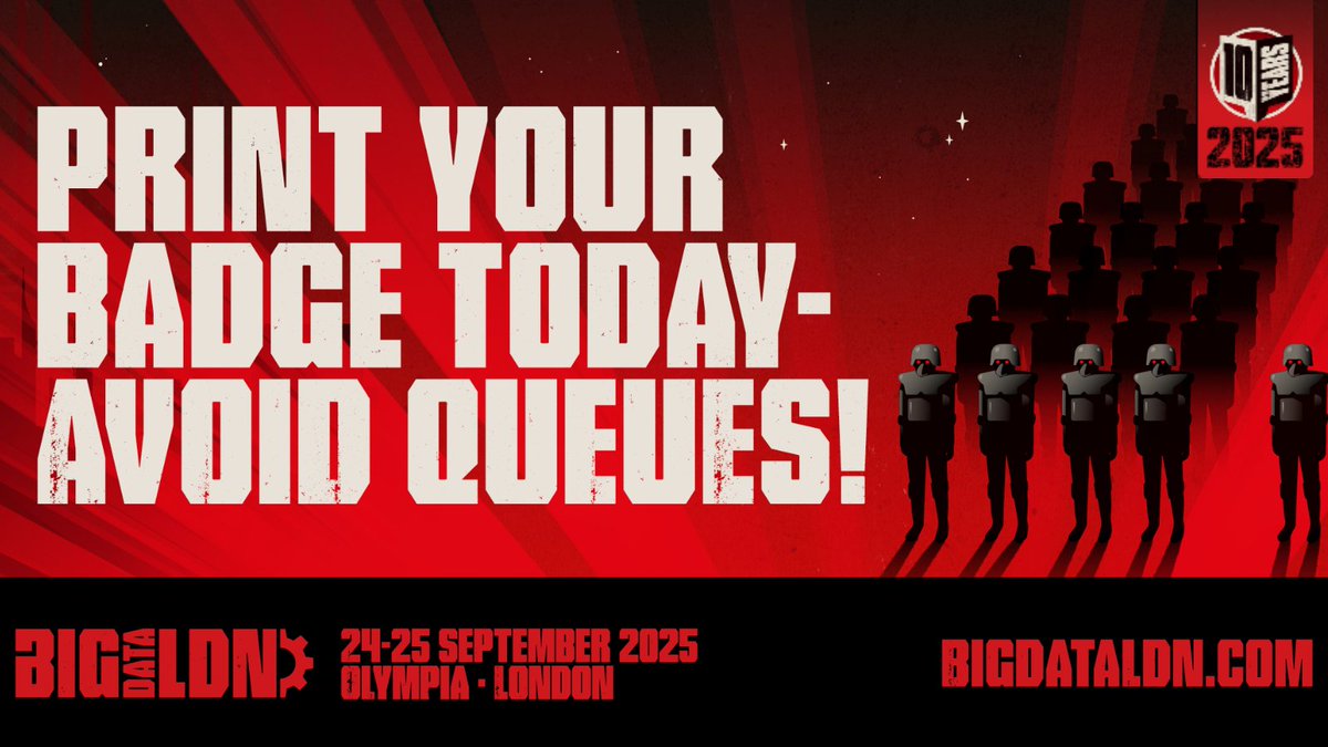 BigData_LDN's tweet image. With #BigDataLDN 2025 starting tomorrow, here's a pro tip: minimise your queuing time by printing your badge before arriving.
On-site printing is limited. Check your email for your badge download link!
If you haven't registered yet, there's still time 👉 spkl.io/6010Ar9NM