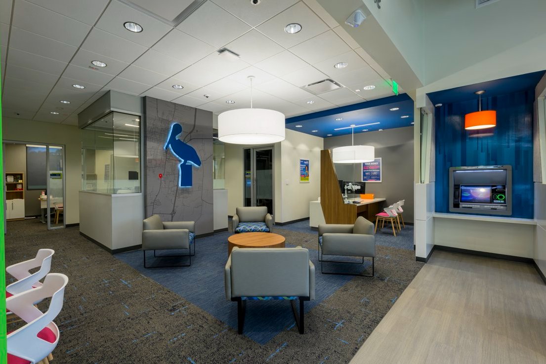 DBSI_Inc's tweet photo. At @PelicanCU's Opelousas branch, every detail is intentional.

Wood battens soften acoustics, ITMs enable self-service, and subtle flooring patterns guide the member journey through subconscious wayfinding.

This is purposeful design in action

#DBSIDesign https://t.co/XIhi6sNCXJ