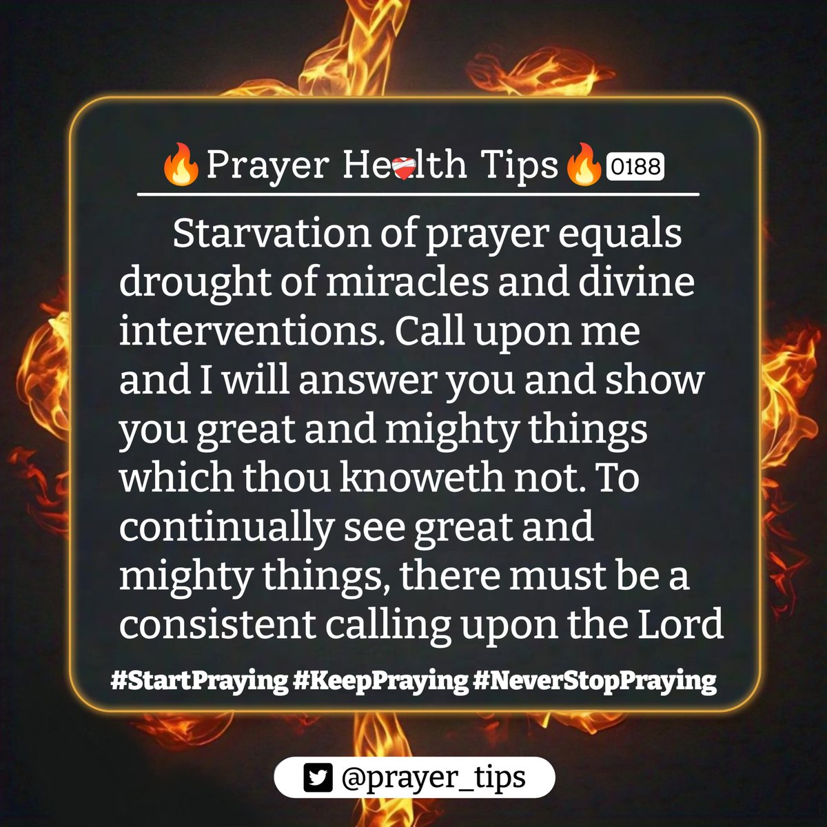 prayer_tips's tweet photo. A prayerless life starves the soul of miraculous grace. #StartPraying https://t.co/2zBRc1M54W