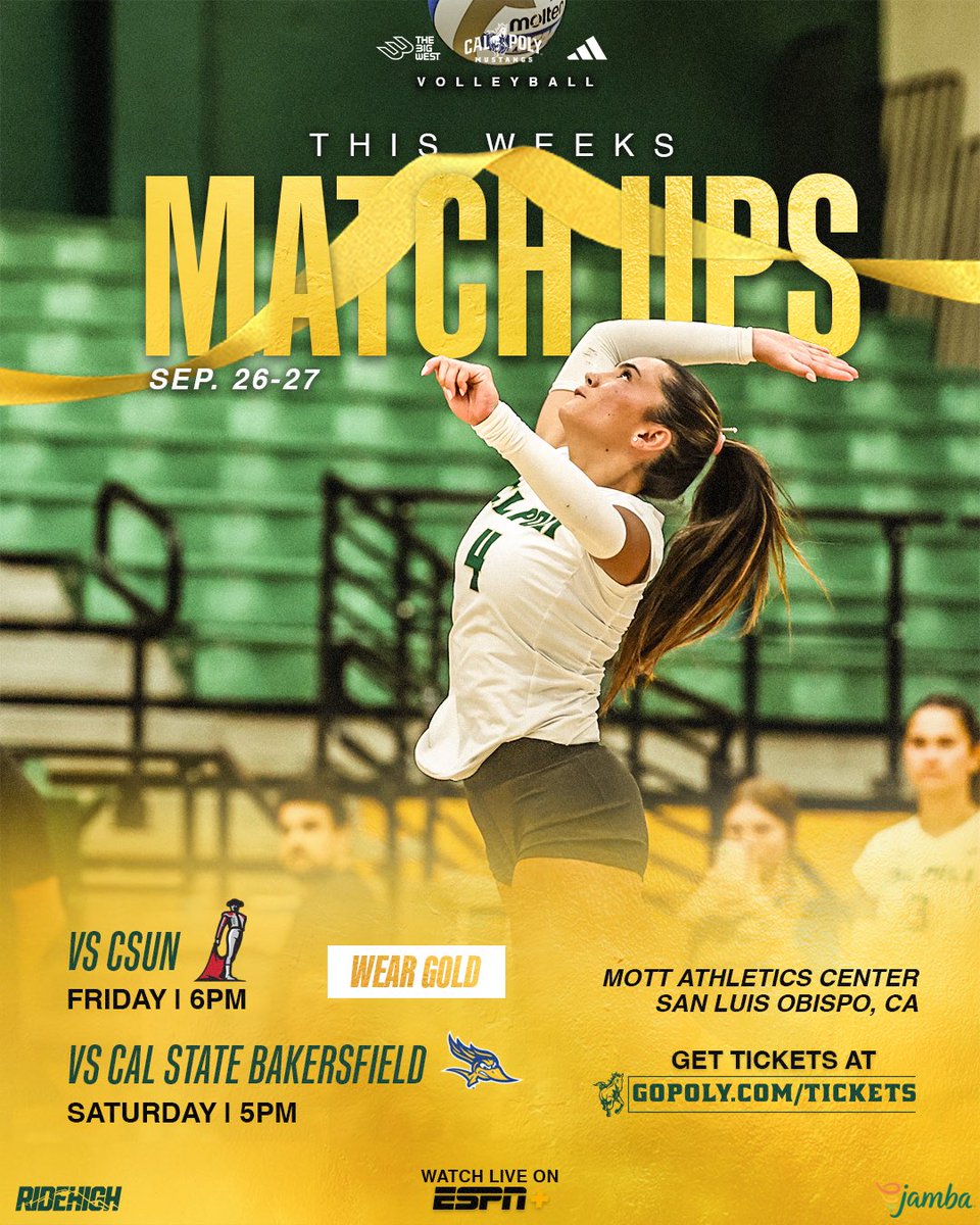 CalPolyVolley's tweet image. Opening Big West play this weekend!

More importantly, we are hosting CSUN for Mustangs Fight Childhood Cancer night 👊

Please join and support us on Friday in raising awareness, and WEAR GOLD! 🎗️

#RideHigh
