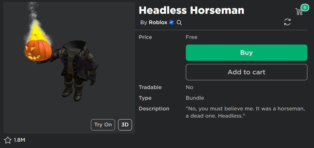 Hoje faz 2 anos desde que Headless Horseman (e outas bundles que ninguém liga) ficou de graça no Roblox. 😂🫥