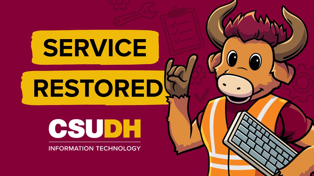 CSUDHIT's tweet image. The intermittent PeopleSoft system interruption has been resolved. We apologize for any inconvenience and thank you for your patience.