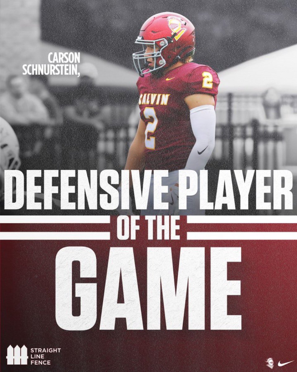 CalvinKnightsFB's tweet photo. Starting linebacker Carson Schnurstein delivered on Saturday's game against Heidelberg with 16 tackles. He’s been named the Straight Line Defensive Player of the Game. Way to go, Carson!
#d3fb #GoKnights ⚔️🏈 https://t.co/MUi266RUFP