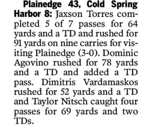Jaxson2torres's tweet image. Another great team win! 🔴⚫ Plainedge moves to 3-0 💪
Those are the highlights ⬇️
#PlainedgeFootball #RedDevils #NYHSFB #QB1