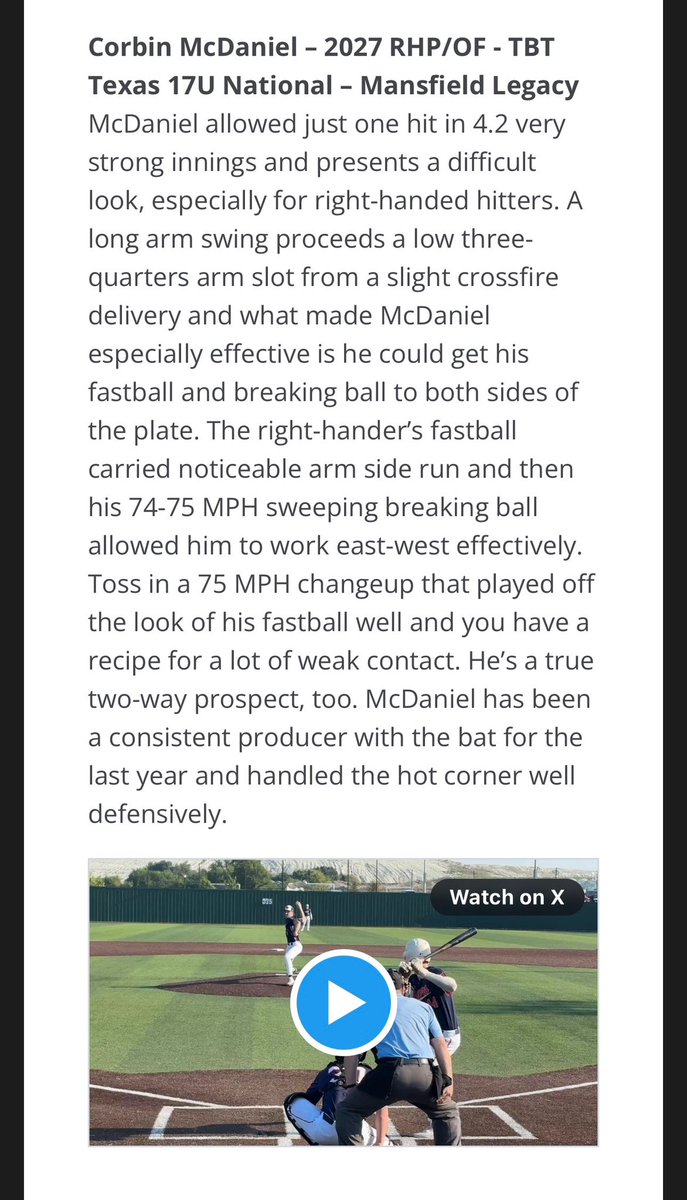 Corbin (@c_mcdaniel7) on Twitter photo Thank you <a href="/FiveTool/">Five Tool Baseball</a> for the write up! <a href="/TBTTexas/">TBT Texas Baseball</a> Thank you <a href="/FiveTool/">Five Tool Baseball</a> for the write up! <a href="/TBTTexas/">TBT Texas Baseball</a>