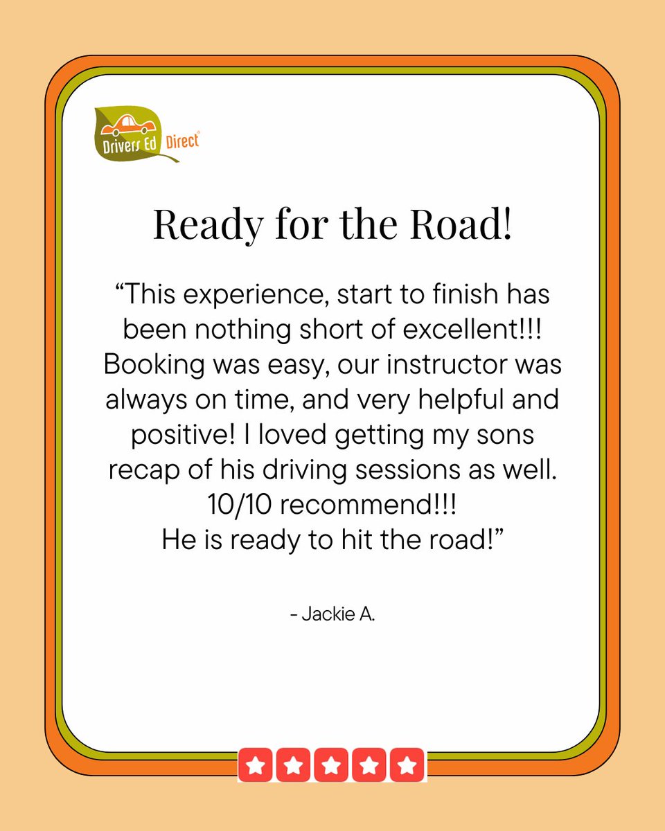 DriversEdDirect's tweet image. 🌟 Thank You, Jackie! 🌟
We’re so glad to hear everything went smoothly and that your son is ready to hit the road with confidence! 🚗👏 Thank you for trusting Drivers Ed Direct to be part of the journey.
#DriversEdDirect #LearnToDrive #DrivingSuccess #DrivingSchool