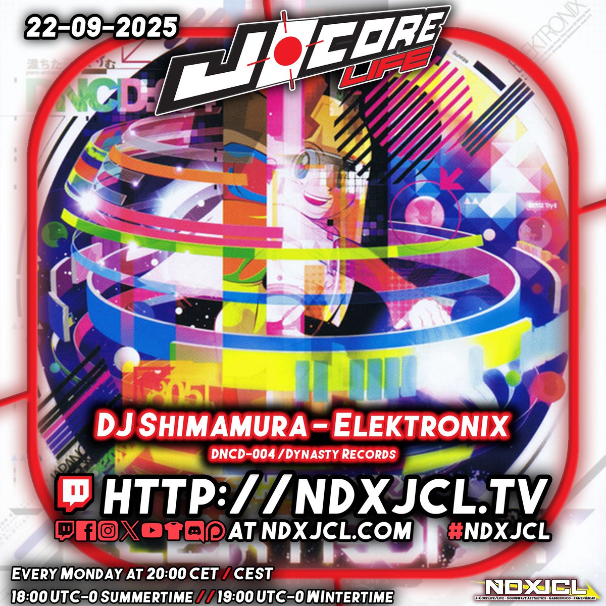 NeodashZerox's tweet image. Last minute promo, but we are now live with J-Core Life. Today we are listening to &quot;DJ Shimamura - Elektronix&quot; from Dynasty Records.

Hope to see you now at ndxjcl.tv