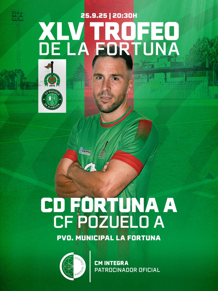 XLV TROFEO DE LA FORTUNA

🆚 @cfpozuelo 
🗓️ 25 de septiembre
⏰ 20:30h
🏟️ Pvo. Municipal La Fortuna

#VamosFortuna