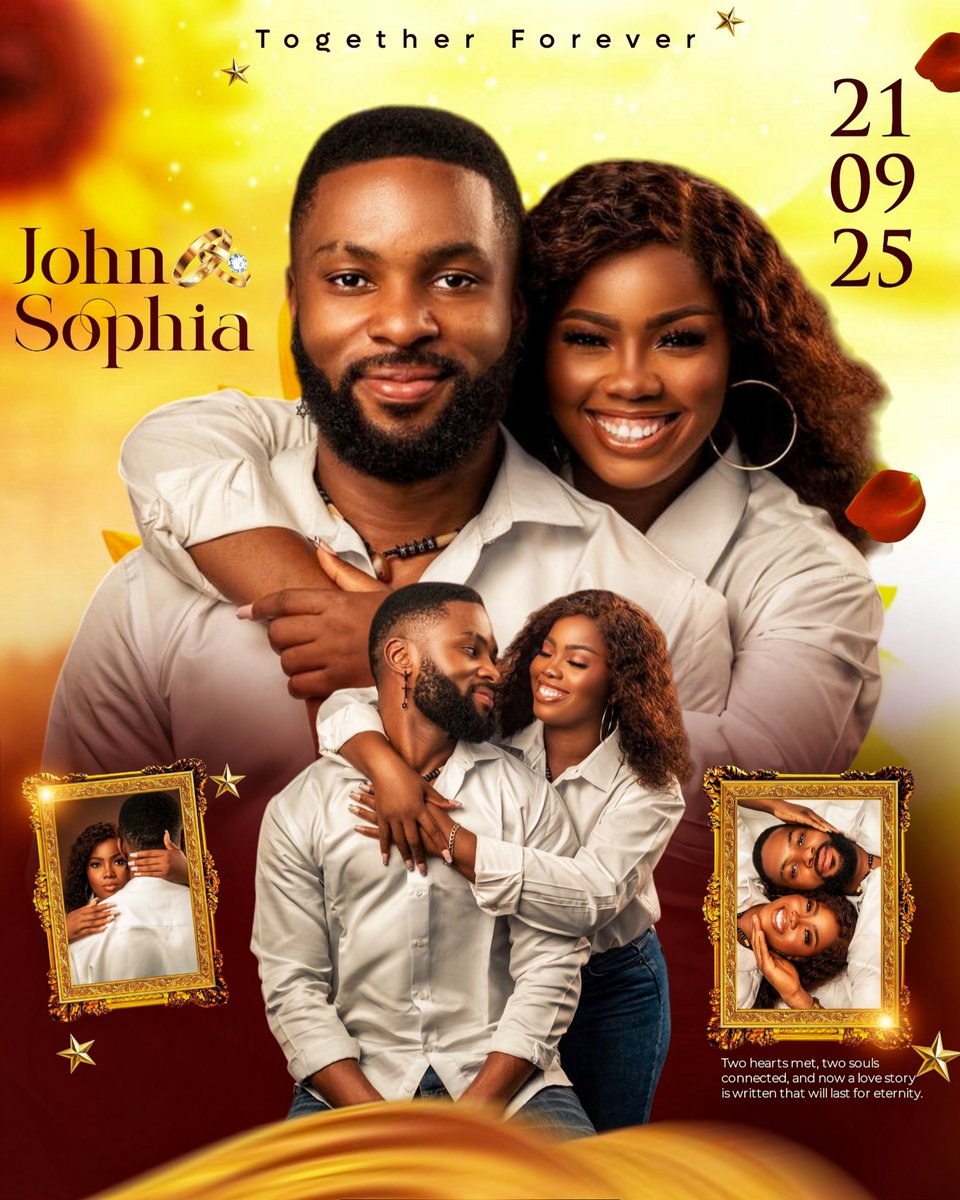 MEDU_GRAPHICS's tweet image. Sharpened my skills by designing this fictional couples flyer for John &amp;amp; Sofia 💍✨. At Medu Studios, we’re versatile from weddings &amp;amp; birthdays to events, book covers &amp;amp; more. Let’s create something unforgettable 🚀 #MeduStudios #CreativeDesign #WeddingFlyer #EventDesign
