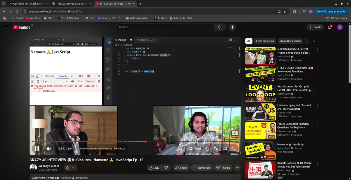 ZaidBadgujar's tweet image. 🔴 Day 81 - 82 #100daysofcode
--Started #NamasteJavascript
playlist to get deep understanding
of JS.
--Learned about working of JS its behaviour
why its different then other Languages
and some Concepts.
--Practiced React from #freecodecamp.
#WebDevelopment #BuildInPublic