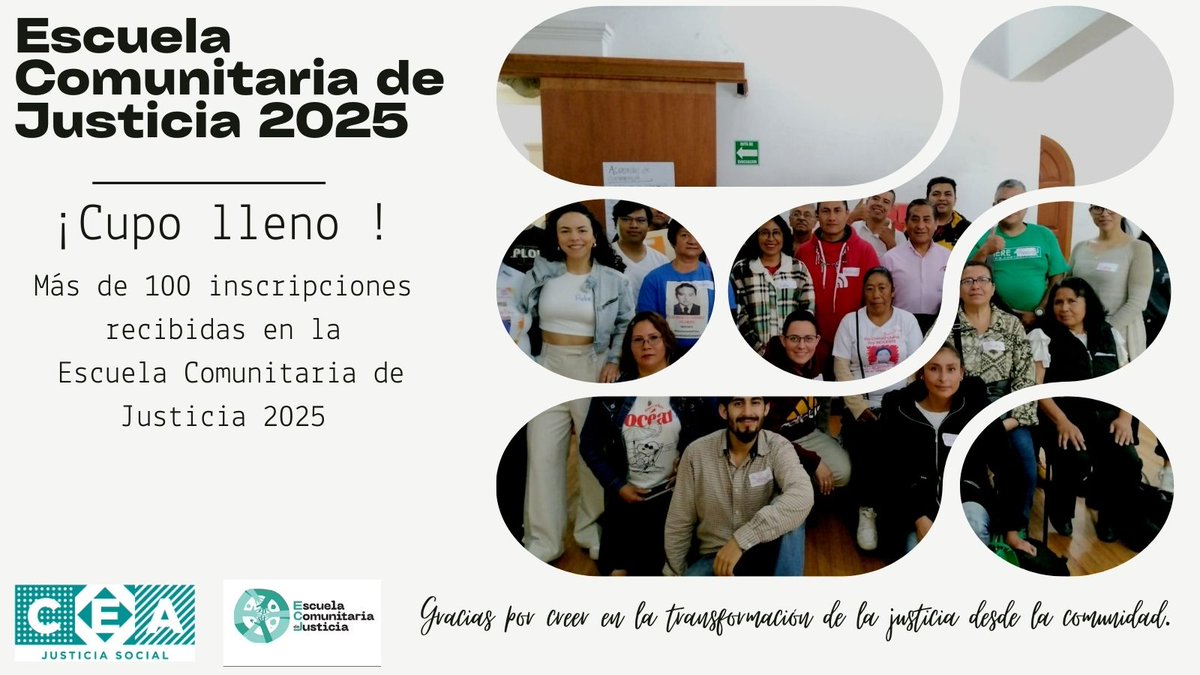 Cupo lleno 🎉
¡Gracias a todxs!
La Escuela Comunitaria de Justicia 2025 tiene cupo lleno con más de 100 solicitudes.
🧶Esto refleja la fuerza de una comunidad que cree en el acceso a la justicia desde la solidaridad, la organización y la defensa de los derechos