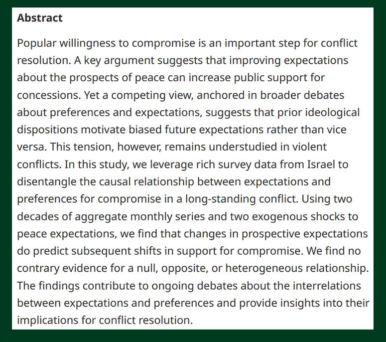 #OpenAccess from July 2025 -

Disentangling the Relationship Between Prospective Expectations and Policy Preferences in Violent Conflicts - cup.org/3IVgSak

- Alon Yakter &amp; Liran Harsgor