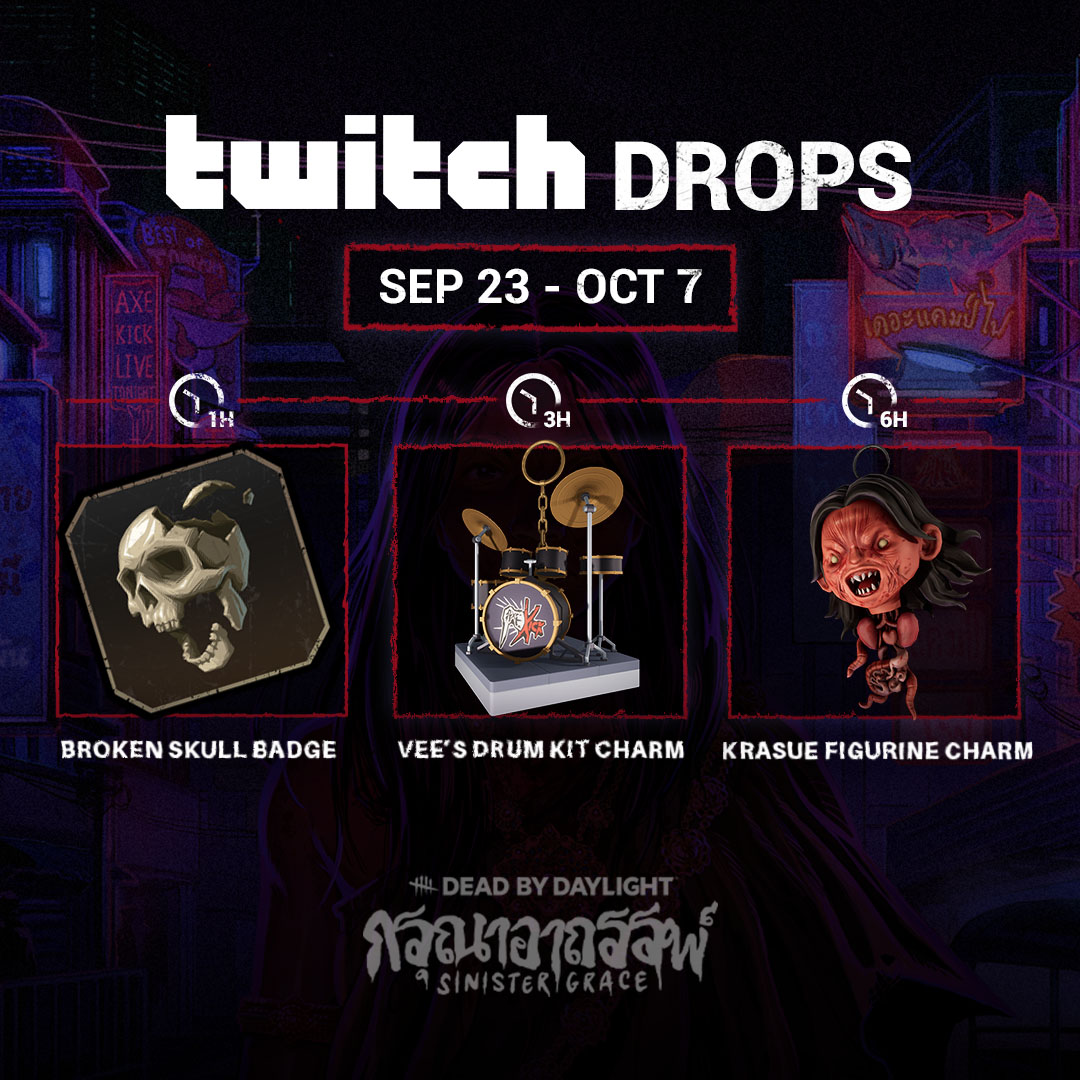 DeadbyDaylight's tweet image. Drum roll, please 🥁
Start earning these drops tomorrow at 11AM ET during our Dead by Daylight: Sinister Grace Broadcast!
Create your Behaviour account now if you haven't already.
🔗 dbd.game/twitchdrops
📢 Switch Players! While you can earn progress toward the drops…