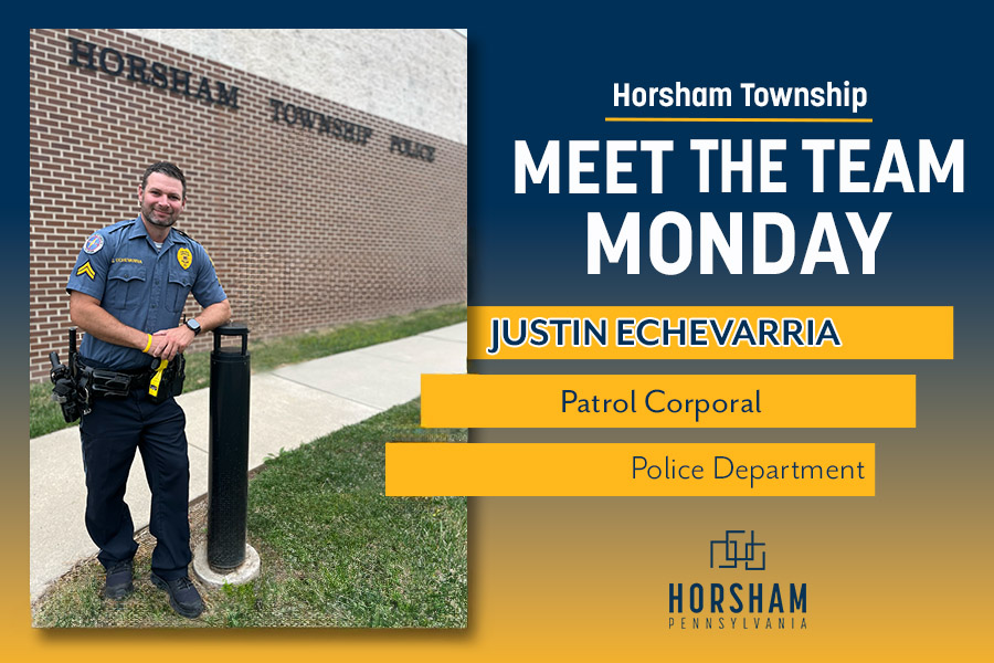 Good Afternoon, Meet The Team Monday!

Say hello to Justin Echevarria, Corporal

With dedication, leadership &amp; a strong commitment to serving our community, Corporal Echevarria plays a key role in keeping Horsham safe &amp; welcoming for all!
We are proud to have Justin on our team!