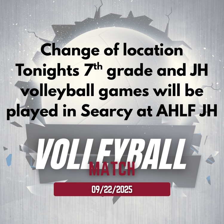 Please be advised of the location change for tonight's volleyball match. The games will be played in Searcy at AHLF junior high. #bprd