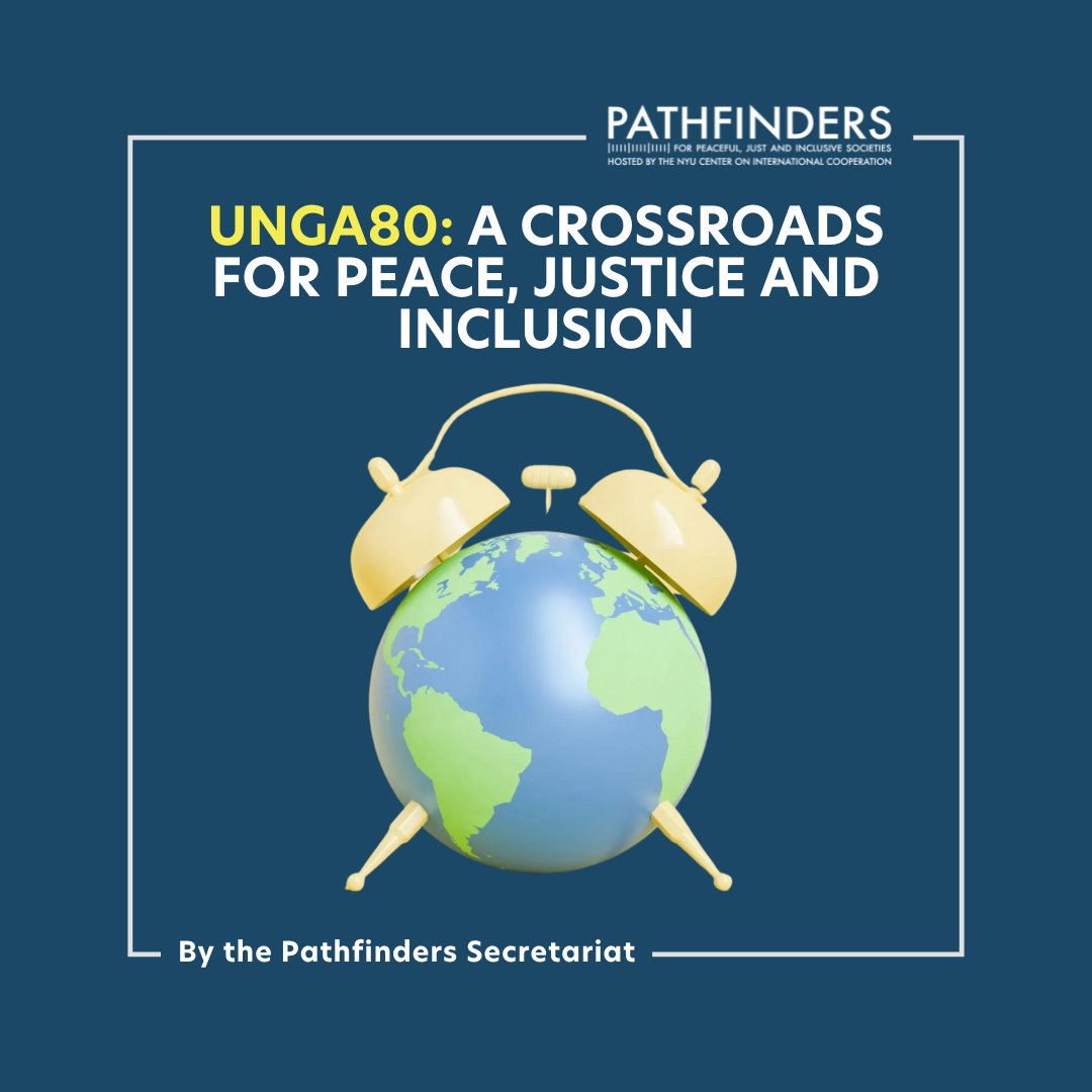 SDG16Plus's tweet photo. 🌍 UNGA80: A Crossroads for Peace, Justice and Inclusion

At the 80th UN General Assembly, world leaders face converging crises—inequality, debt, conflict, climate change, and eroding trust in institutions. But there is a path forward.

Only 35% of the SDGs are on track, with SDG16 (peace, justice, and strong institutions) among those most off course. Yet it remains the key to accelerating progress across all goals—from reducing violence to closing the global justice gap.

At UNGA80—and beyond—Pathfinders is working with governments and partners to ensure commitments on financing, civic space, democratic resilience, gender equality, and digital inclusion are translated into action that delivers for people.

The message is clear: investing in peace, justice, and inclusion is not optional—it’s the foundation of sustainable development.

👉 Read the full statement of the Pathfinders Secretariat: 
https://t.co/T2HY2a2tZX.

#UNGA80 #SDG16 #SDG16Plus #Peace #Justice #Inclusion #Multilateralism