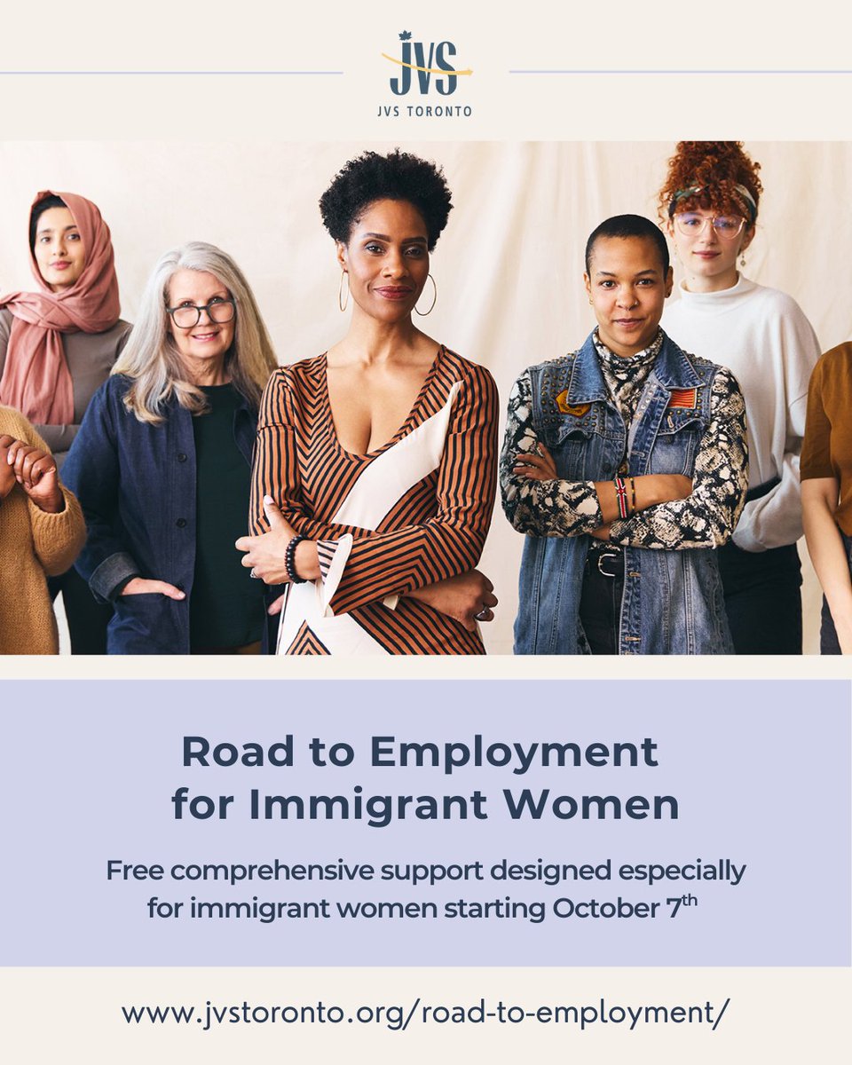 JVSToronto's tweet image. #RoadToEmployment for #ImmigrantWomen is a 4-week #onlineprogram helping #newcomerwomen in Canada #buildskills, #gainconfidence, and prepare for the #Canadianjobmarket.
jvstoronto.org/road-to-employ… #NewcomersToCanada #CareerDevelopment #BuildingSkills #CareerGoals #JVSToronto