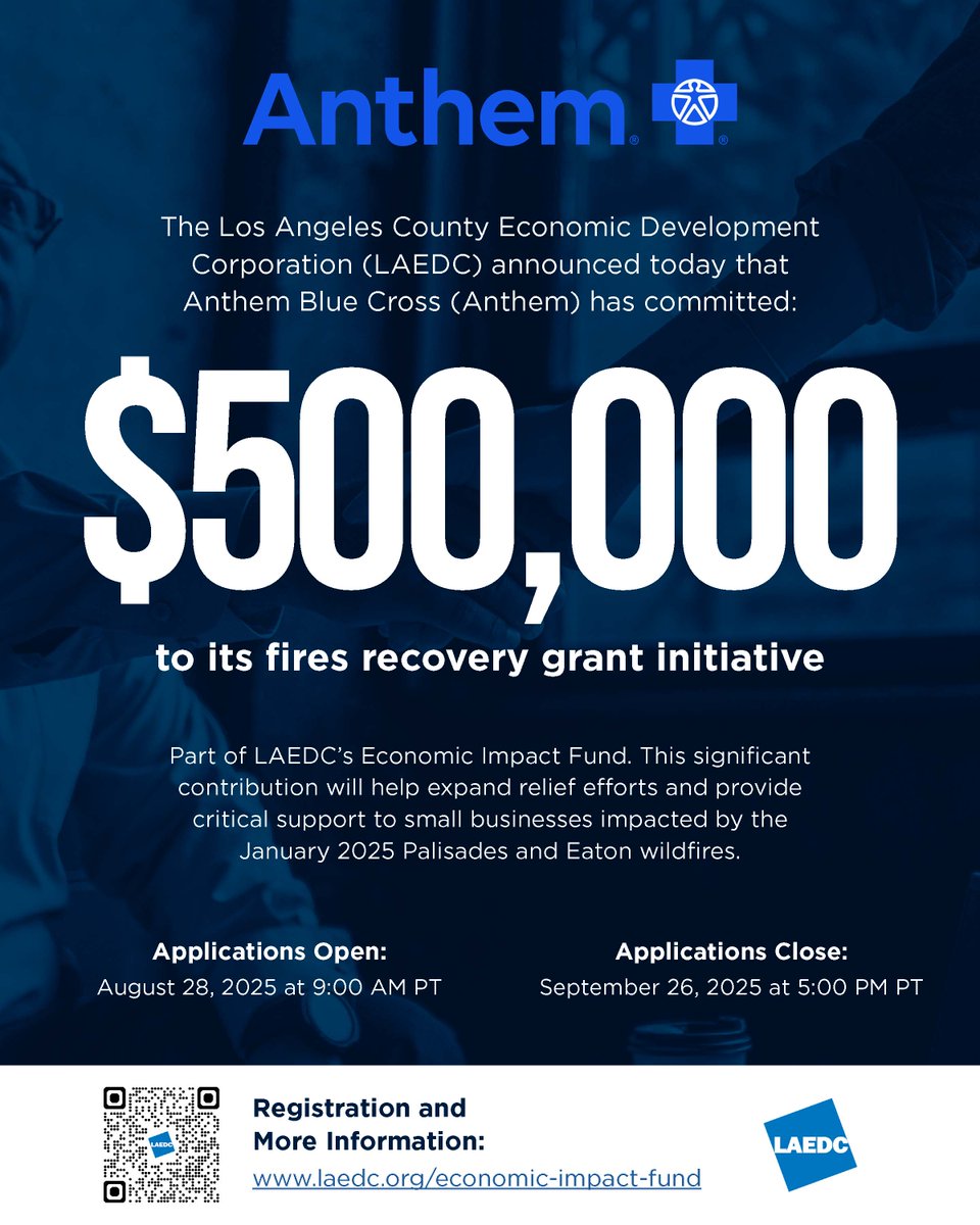 We have committed a grant to the Los Angeles County Economic Development Corporation (<a href="/LAEDC/">LAEDC</a>) to enhance their Fires Recovery Grant Initiative. This funding more than doubles the available resources through the initiative, increasing the total recovery pool for impacted small