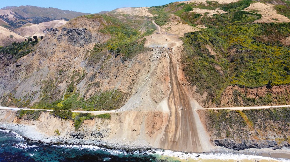 Hwy. 1 at Regent’s Slide is expected to reopen to through traffic by the end of March 2026. Estimate could be influenced by additional slide activity that has posed significant safety concerns and seasonal weather effects on site conditions. Caltrans to provide regular updates.