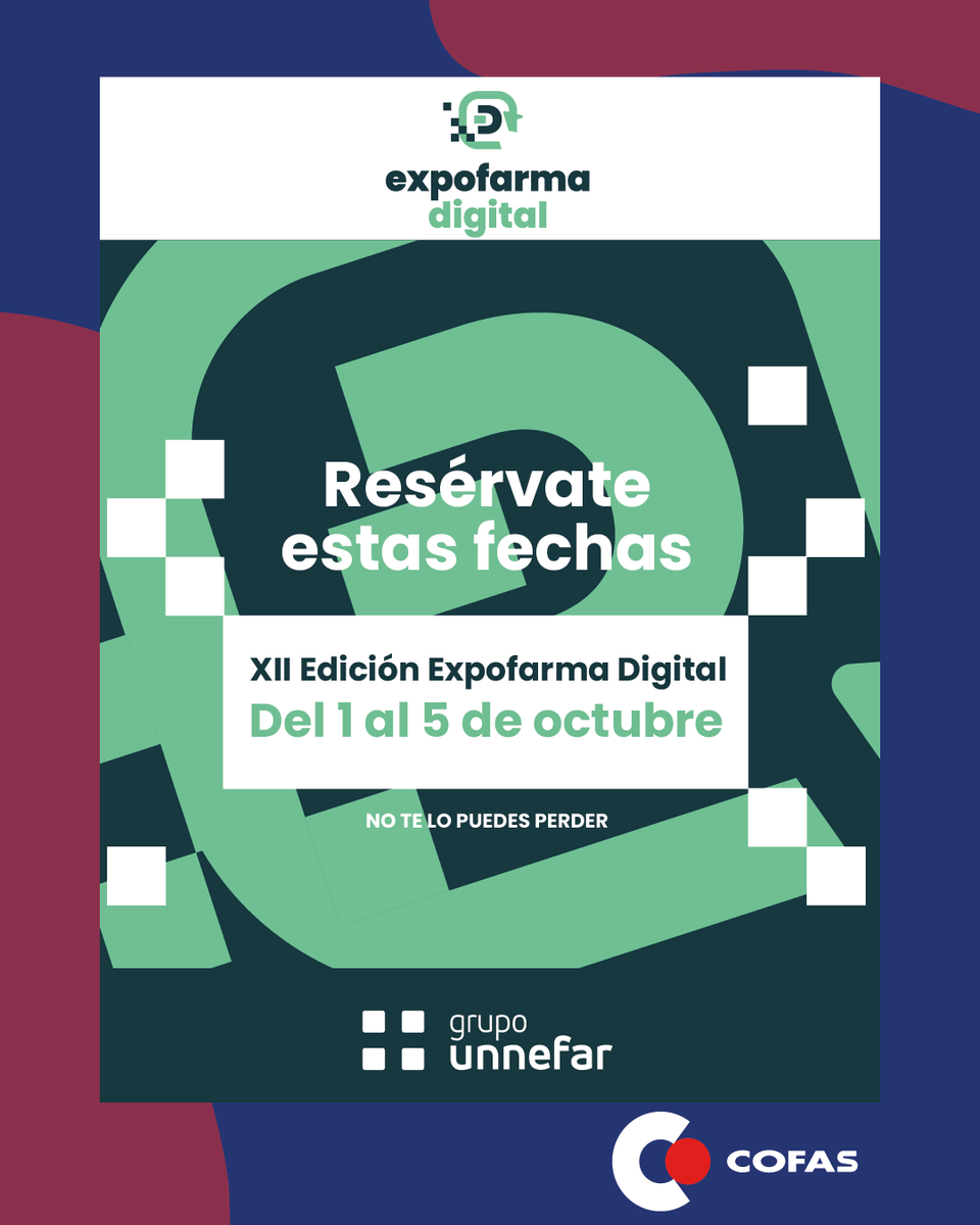 iCOFAS's tweet photo. ✨ ¡Vuelve Expofarma Digital! ✨
Del 1 al 5 de octubre, tienes una cita con la innovación, las oportunidades y las mejores promociones pensadas para tu farmacia. https://t.co/8AsPUdgjnn