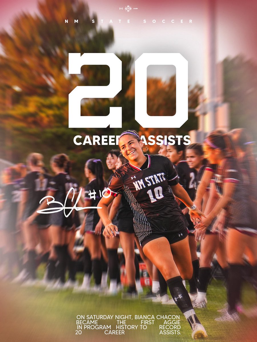 NMStateWSOC's tweet image. She stands alone👏

Huge congratulations to Bianca Chacon on becoming the first Aggie in program history to reach 20 assists!!

#AggieUp