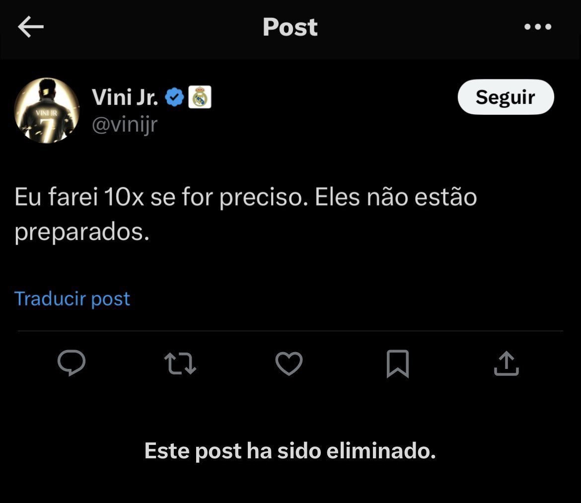 MrDOWNec's tweet photo. ⚠️ Vinicius JR borró el tuit de "Eu Farei 10x" después de quedar en el puesto 20° del Balón de Oro 2025. https://t.co/H2SpGil2oQ