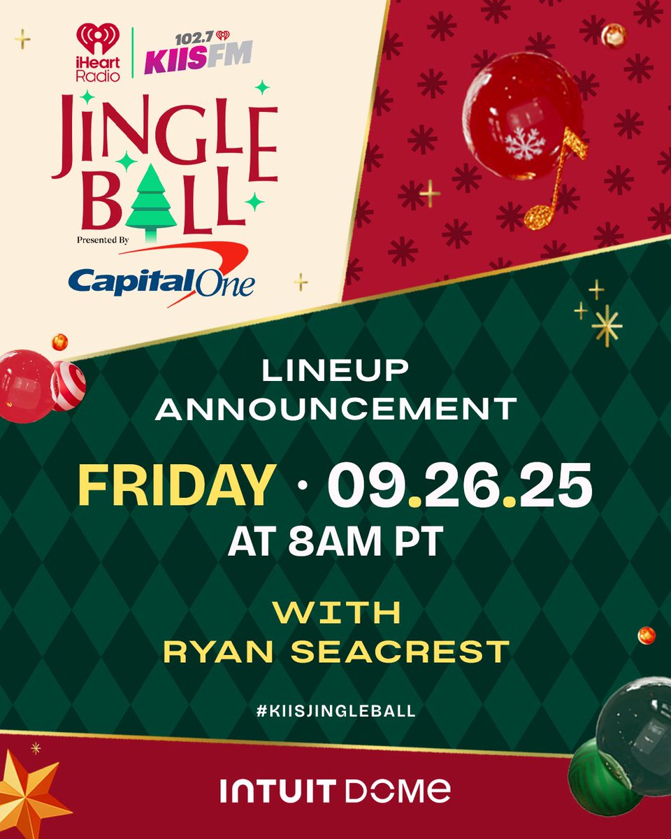 1027KIISFM's tweet photo. It’s the most wonderful time of year! 🎄😜 Our #KIISJingleBall Lineup Announcement is happening THIS Friday (9/26) at 8AM with @ryanseacrest! 🎁❤️ 

Listen to KIIS here: https://t.co/PkQbosRHJ2! https://t.co/SD659K7LXF