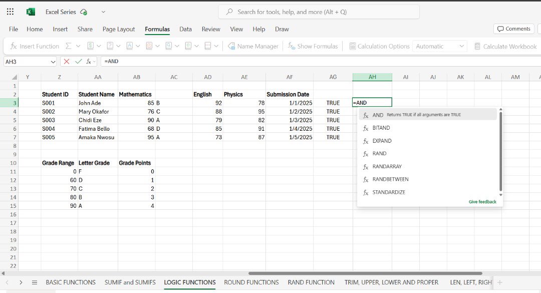 Semiloree__'s tweet image. LOGIC FUNCTION 

I explored another logic function today. The =AND() function. 

It returns TRUE when both arguments are True and FALSE when one is false. 

#excel #data #excelseries #spreadsheet