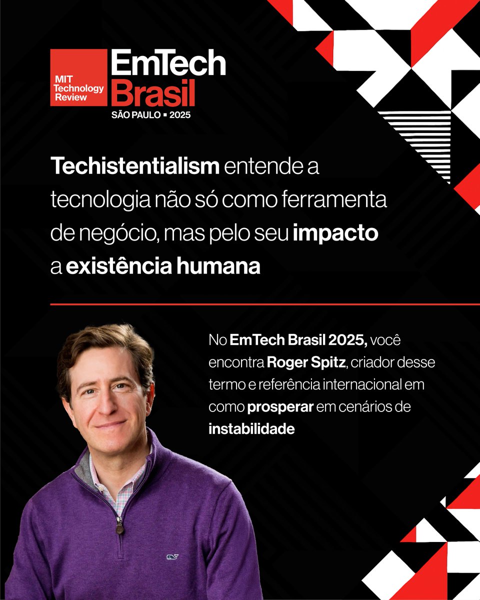 MITTechReviewBr's tweet image. Roger Spitz, autoridade mundial em previsão estratégica, estará no EmTech Brasil 2025 para falar sobre IA avançada e como prosperar em meio à instabilidade global.

Inscreva-se: emtechbrasil.com.br
