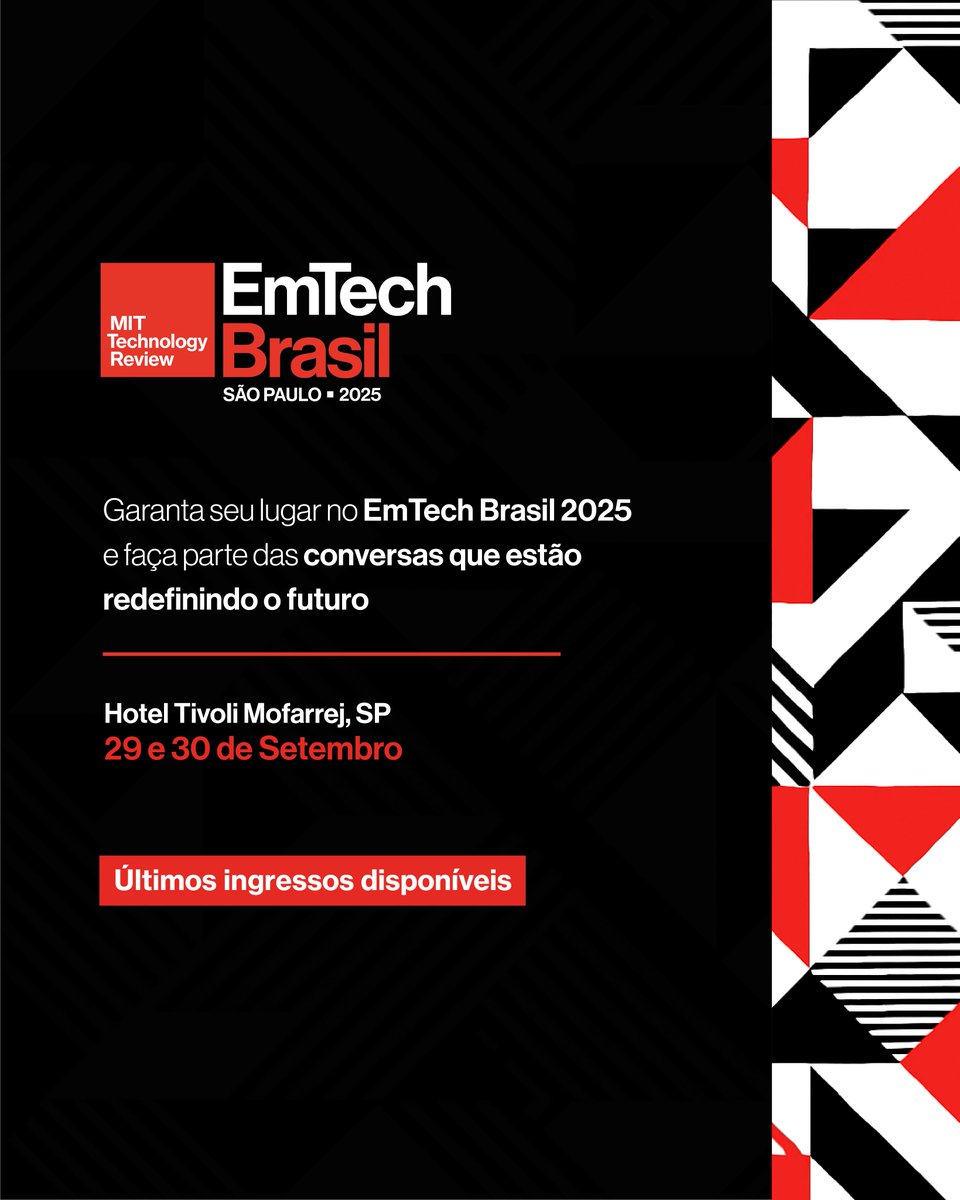 MITTechReviewBr's tweet image. Roger Spitz, autoridade mundial em previsão estratégica, estará no EmTech Brasil 2025 para falar sobre IA avançada e como prosperar em meio à instabilidade global.

Inscreva-se: emtechbrasil.com.br
