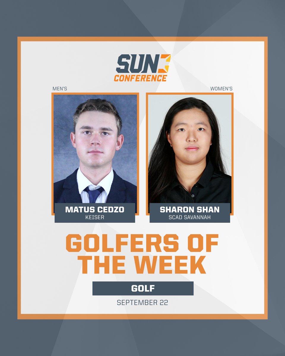 ⛳️#𝐒𝐔𝐍𝐌𝐆𝐎𝐋𝐅 &amp; #𝐒𝐔𝐍𝐖𝐆𝐎𝐋𝐅 𝐆𝐎𝐋𝐅𝐄𝐑𝐒 𝐎𝐅 𝐓𝐇𝐄 𝐖𝐄𝐄𝐊

Men's Golfer - Cedzo of <a href="/KUSeahawksGOLF/">Keiser Men's and Women's Golf</a> 
Women's Golfer - Shan of <a href="/SCADSavGolf/">SCAD Savannah Golf</a> 

Read more here 🔗thesunconference.com/news/2025/9/22…